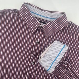 Buttercloth‎ Shirt Mens Large Tall Fit Burgundy Gingham Pocket Button Up Preppy